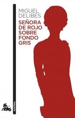 Señora de rojo sobre fondo gris